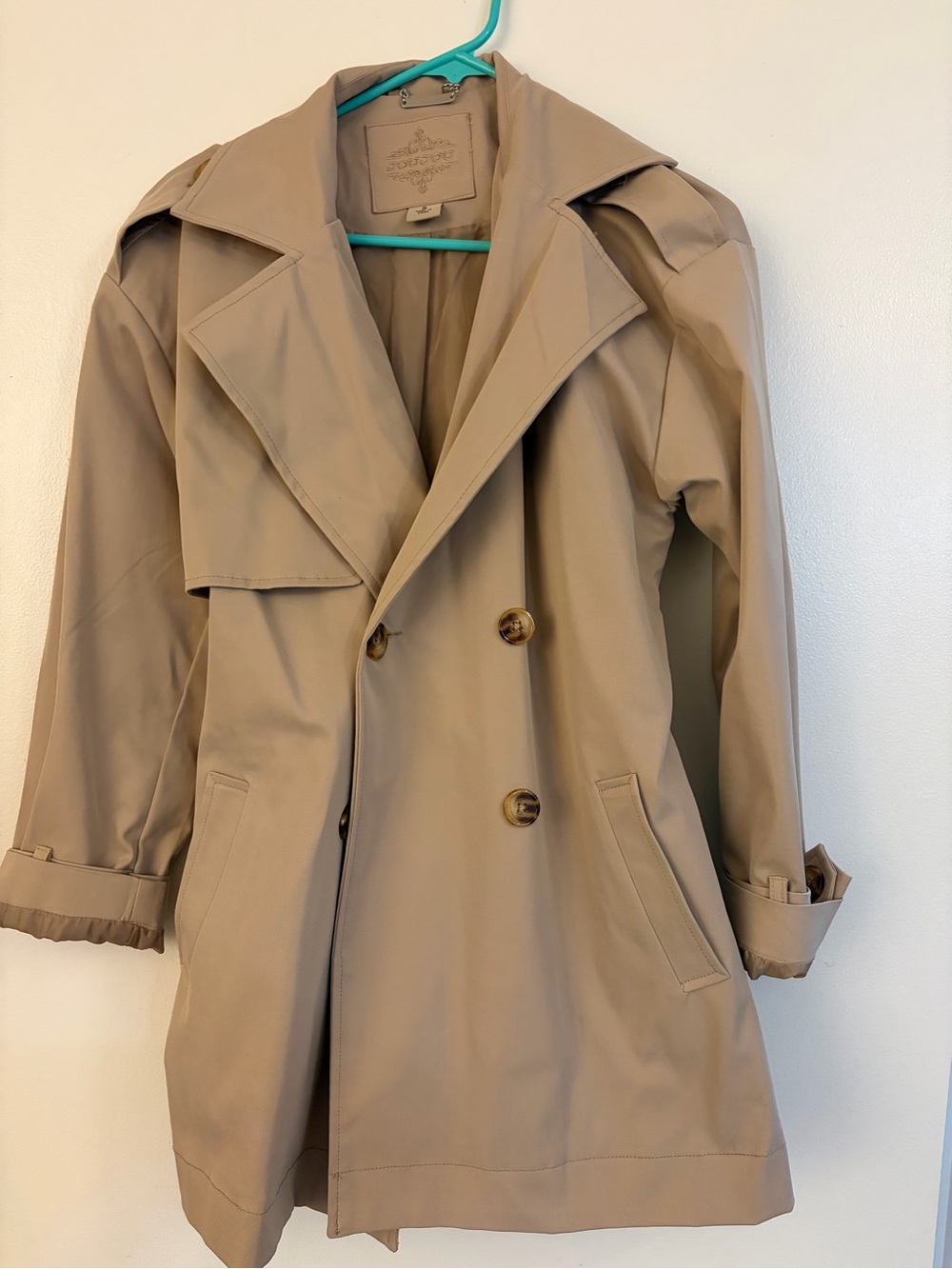 Jou Jou Tan Double-Breasted Trench Coat